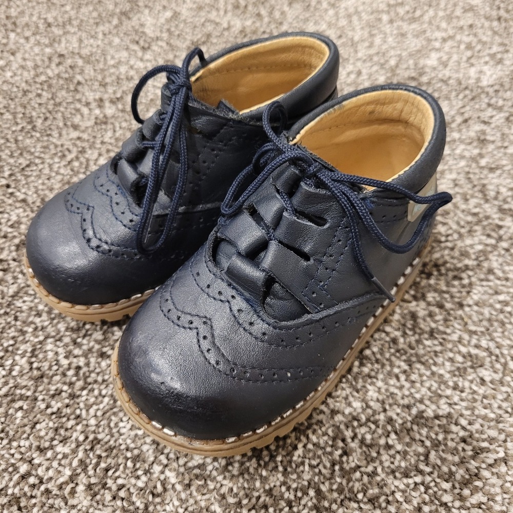 Angelitos Baby Boys Navy Blue Leather Wingtip Dress Shoes Size 20 Made in Spain